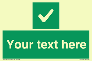 Custom green background, green square with tick sign